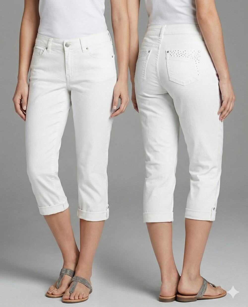 Style & Co Petite Tummy Control White Cropped Capri Jeans 10P Cotton Spandex